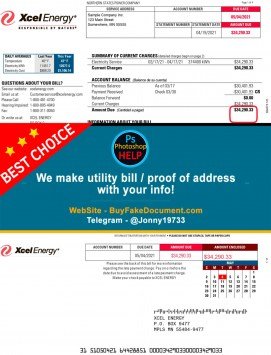 Colorado Xcel Energy utility bill Sample Fake utility bill